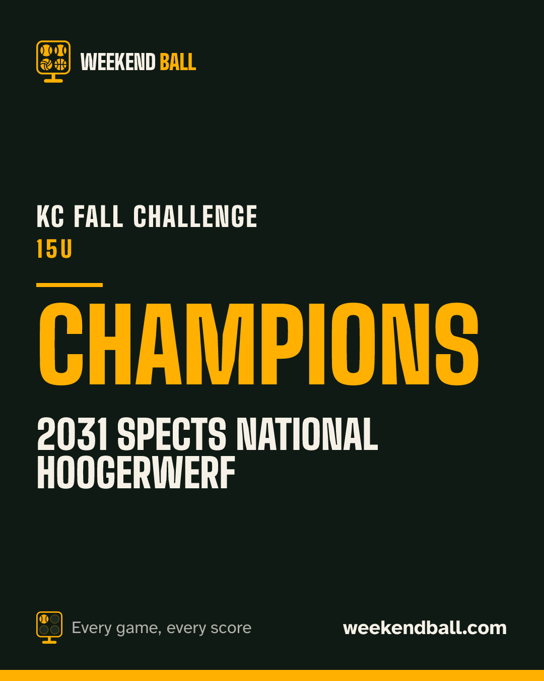 2031 Spects National Hoogerwerf: Champions, KC Fall Challenge 15U