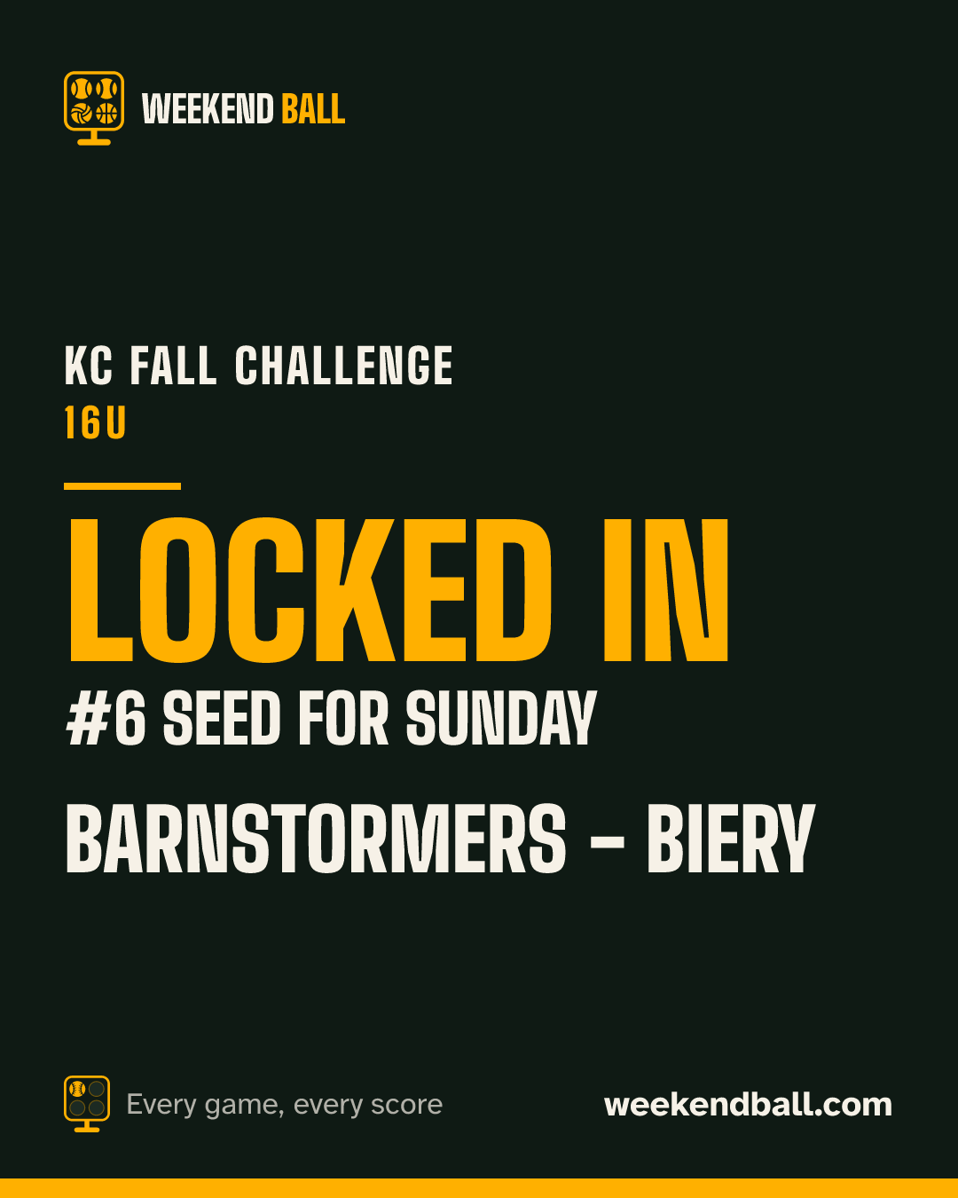 Barnstormers - Biery: Locked in, #6 seed for Sunday, KC Fall Challenge 16U