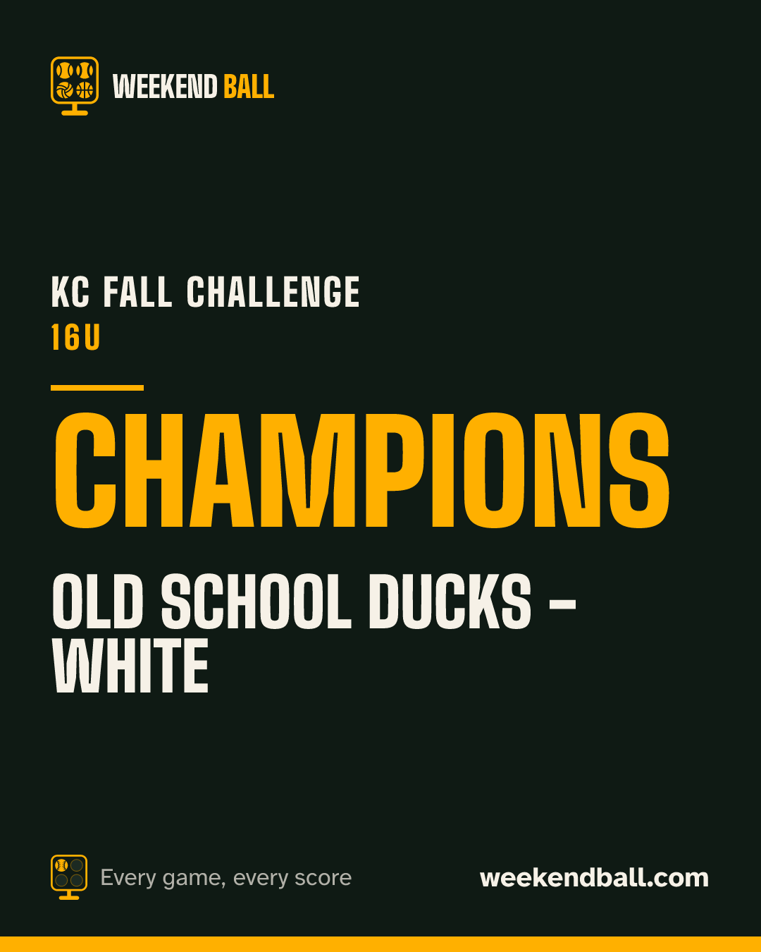 Old School Ducks - White: Champions, KC Fall Challenge 16U
