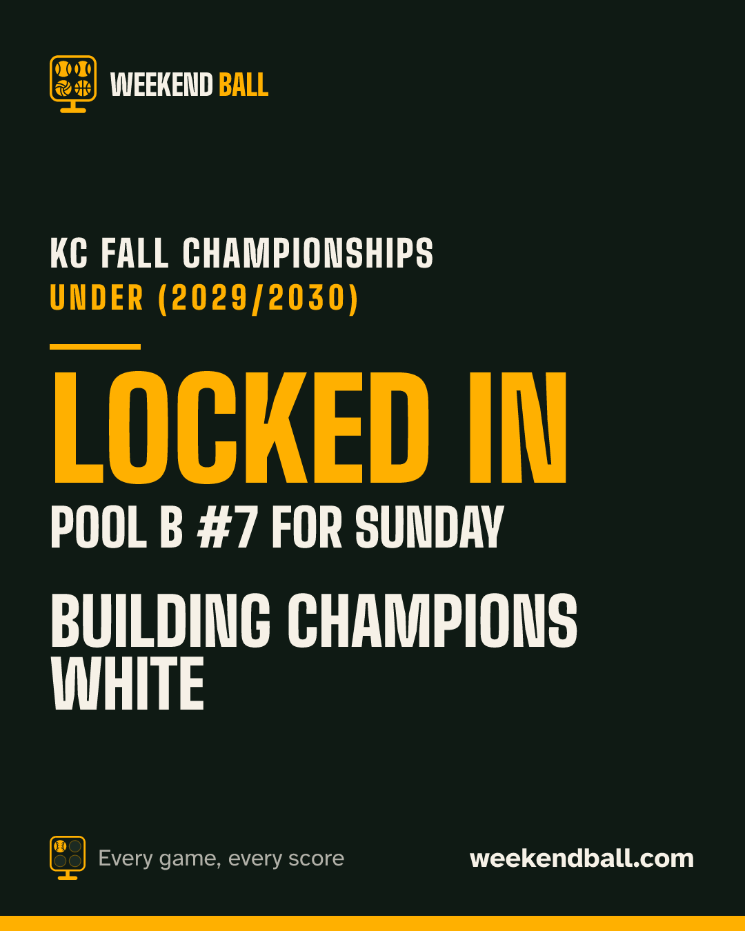 Building Champions White: Locked in, Pool B #7 for Sunday, KC Fall Championships Under (2029/2030)