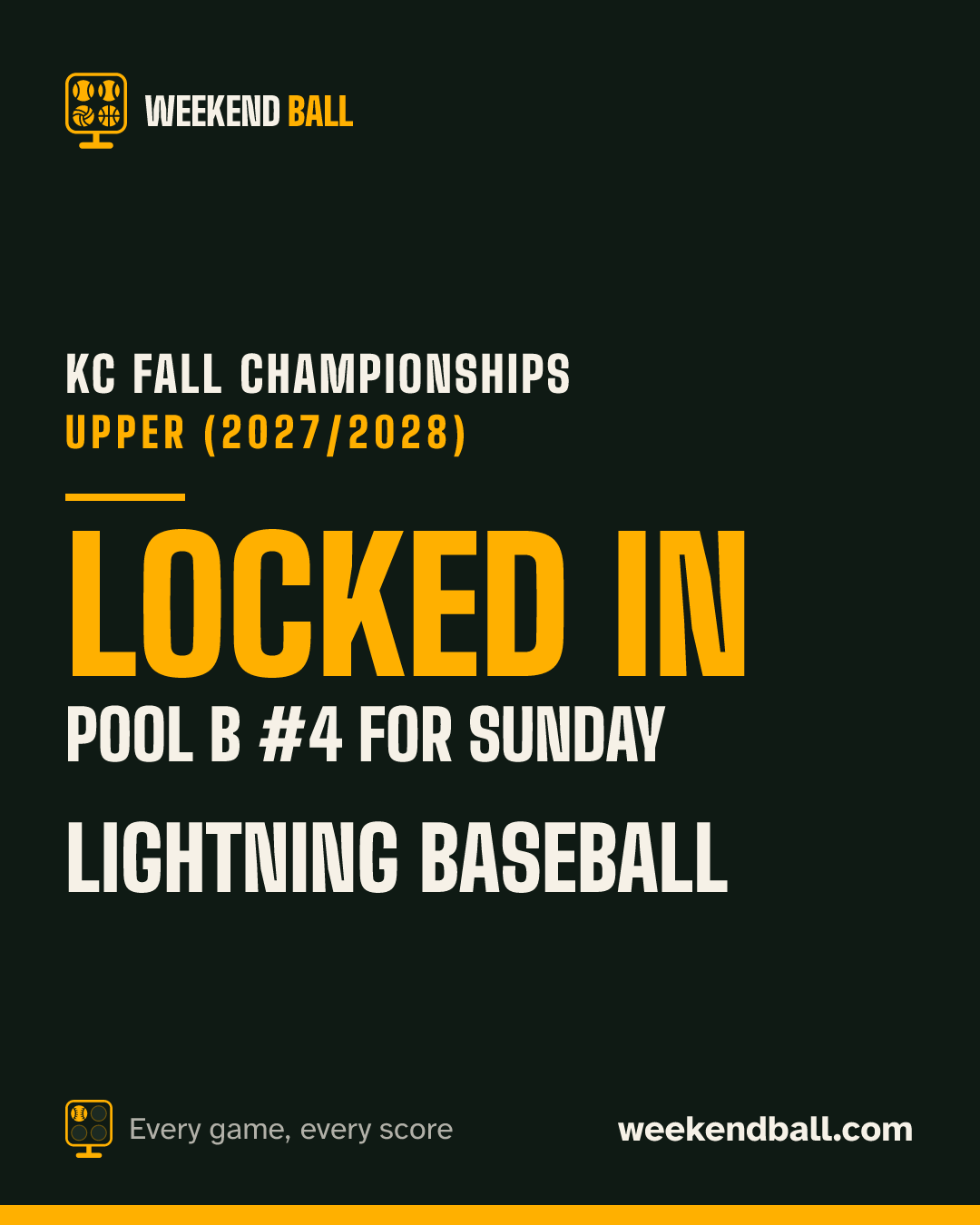 Lightning Baseball: Locked in, Pool B #4 for Sunday, KC Fall Championships Upper (2027/2028)