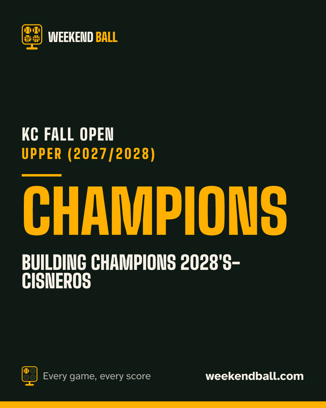 Building Champions 2028's- Cisneros: Champions, KC Fall Open Upper (2027/2028)