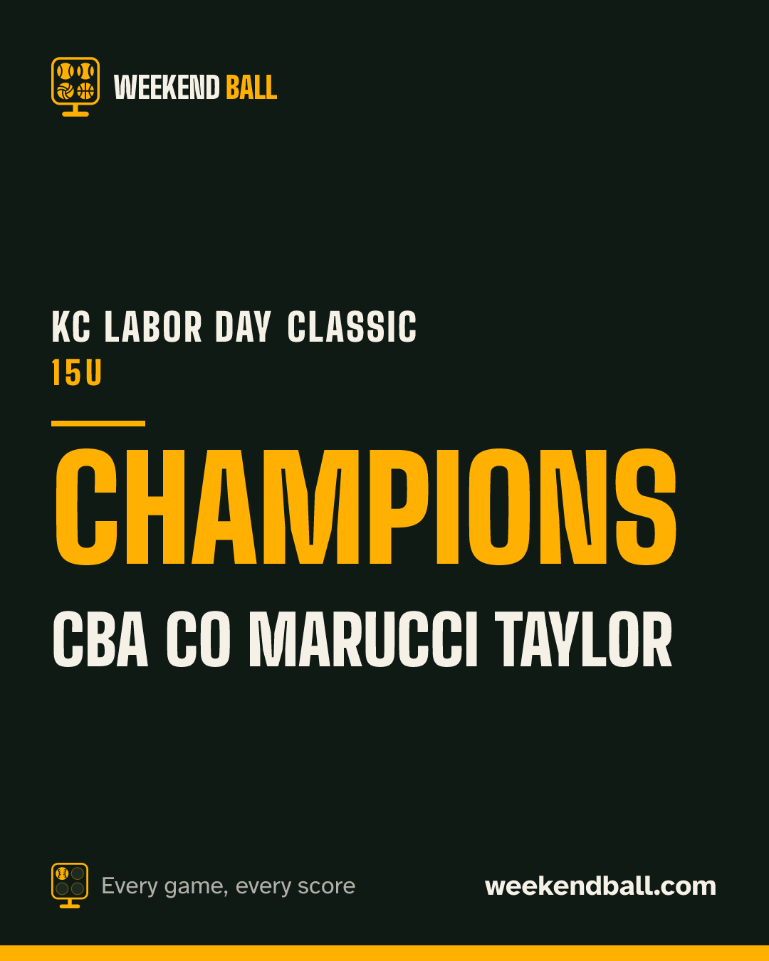CBA CO Marucci Taylor: Champions, KC Labor Day Classic 15U