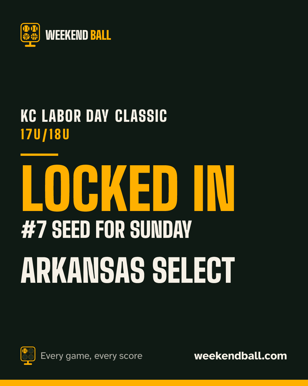 Arkansas Select: Locked in, #7 seed for Sunday, KC Labor Day Classic 17U/18U