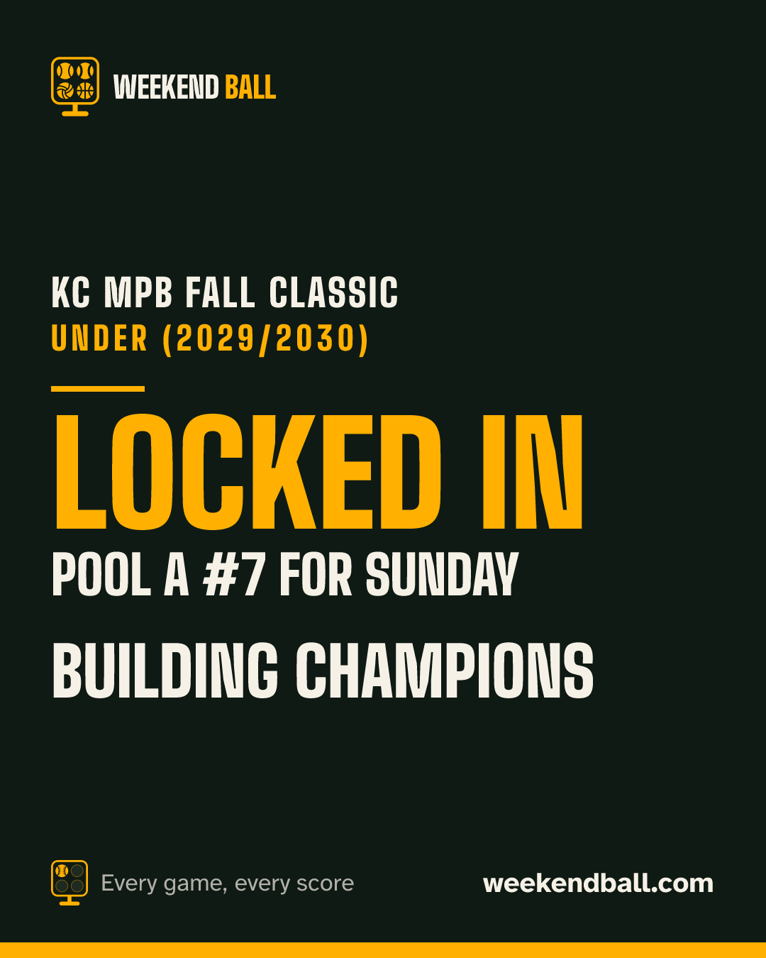 Building Champions: Locked in, Pool A #7 for Sunday, KC MPB Fall Classic Under (2029/2030)