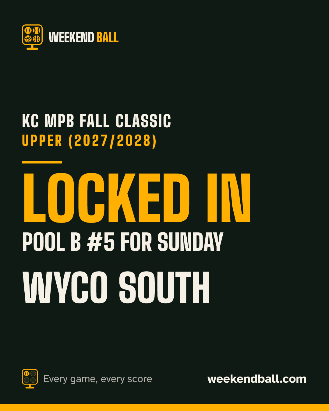 WYCO SOUTH: Locked in, Pool B #5 for Sunday, KC MPB Fall Classic Upper (2027/2028)