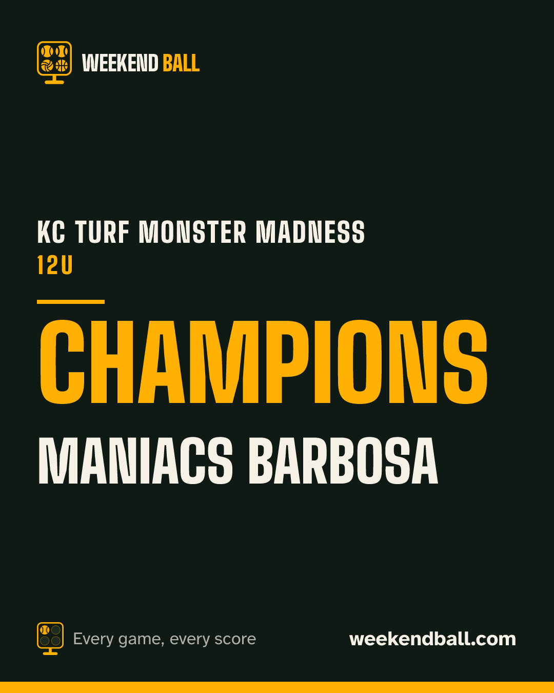 Maniacs Barbosa: Champions, KC Turf Monster Madness 12U
