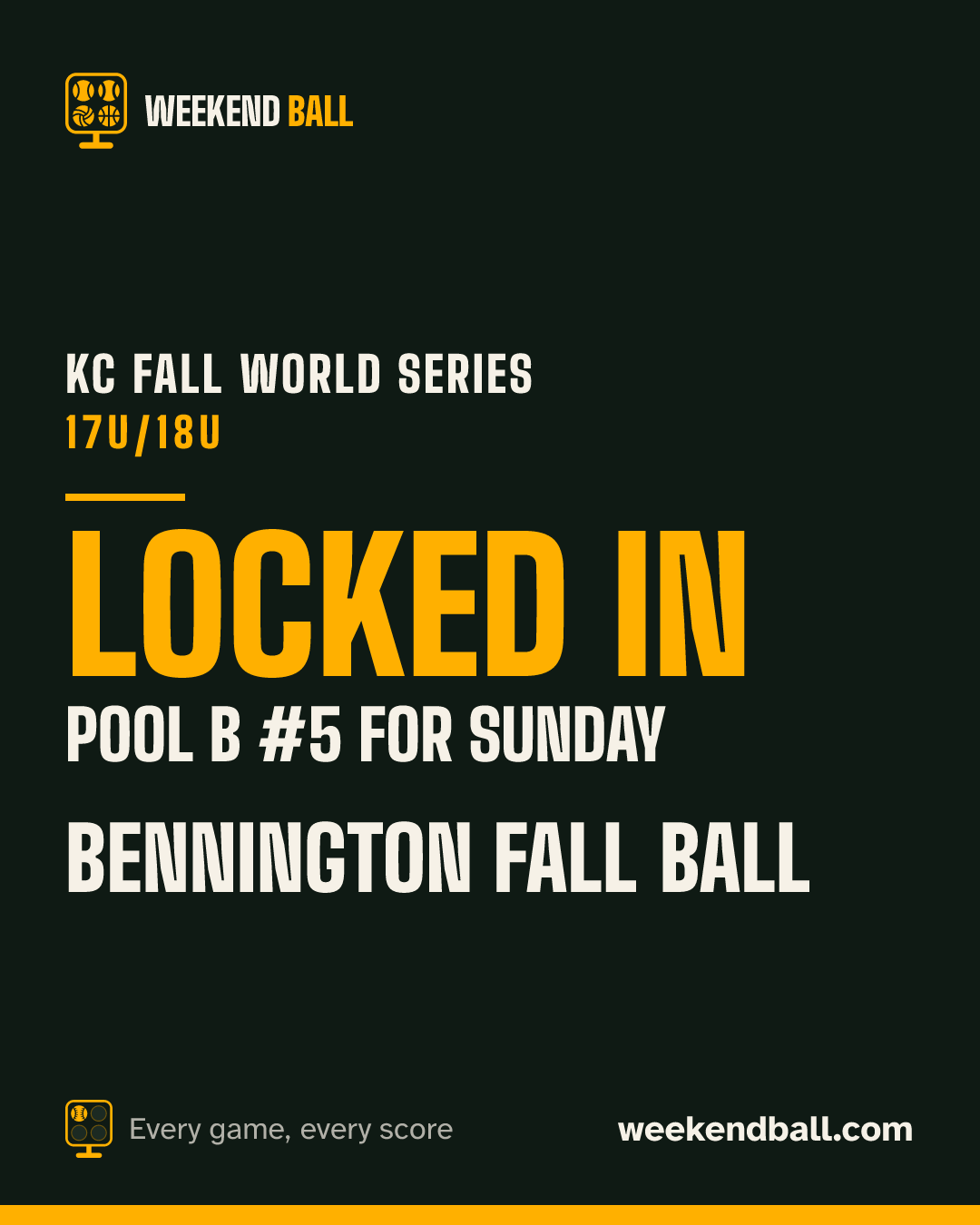 Bennington Fall Ball: Locked in, Pool B #5 for Sunday, KC Fall World Series 17U/18U
