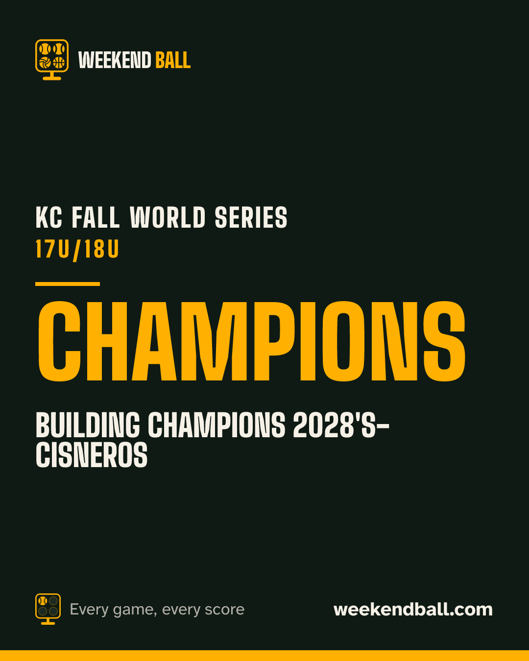Building Champions 2028's- Cisneros: Champions, KC Fall World Series 17U/18U